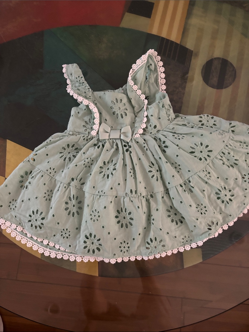 Blueberi Boulevard Mint Eyelet Sundress with Bow and Lace